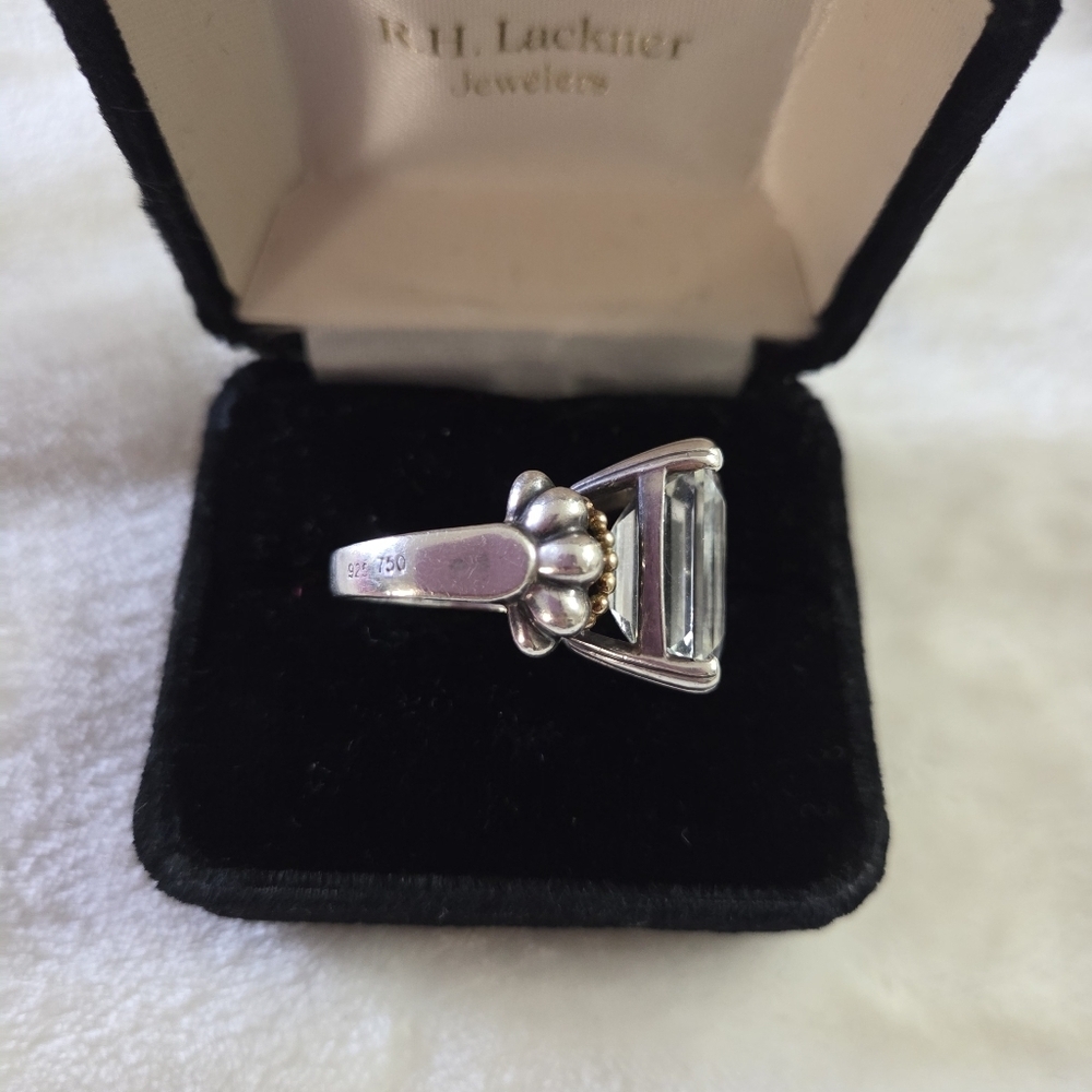 LAGOS Caviar Signature Ring Glacier Very Large Emerald Cut White Topaz Ring 18k - Picture 9 of 12